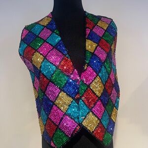 Colorful Vintage Sequin Harlequin Vest